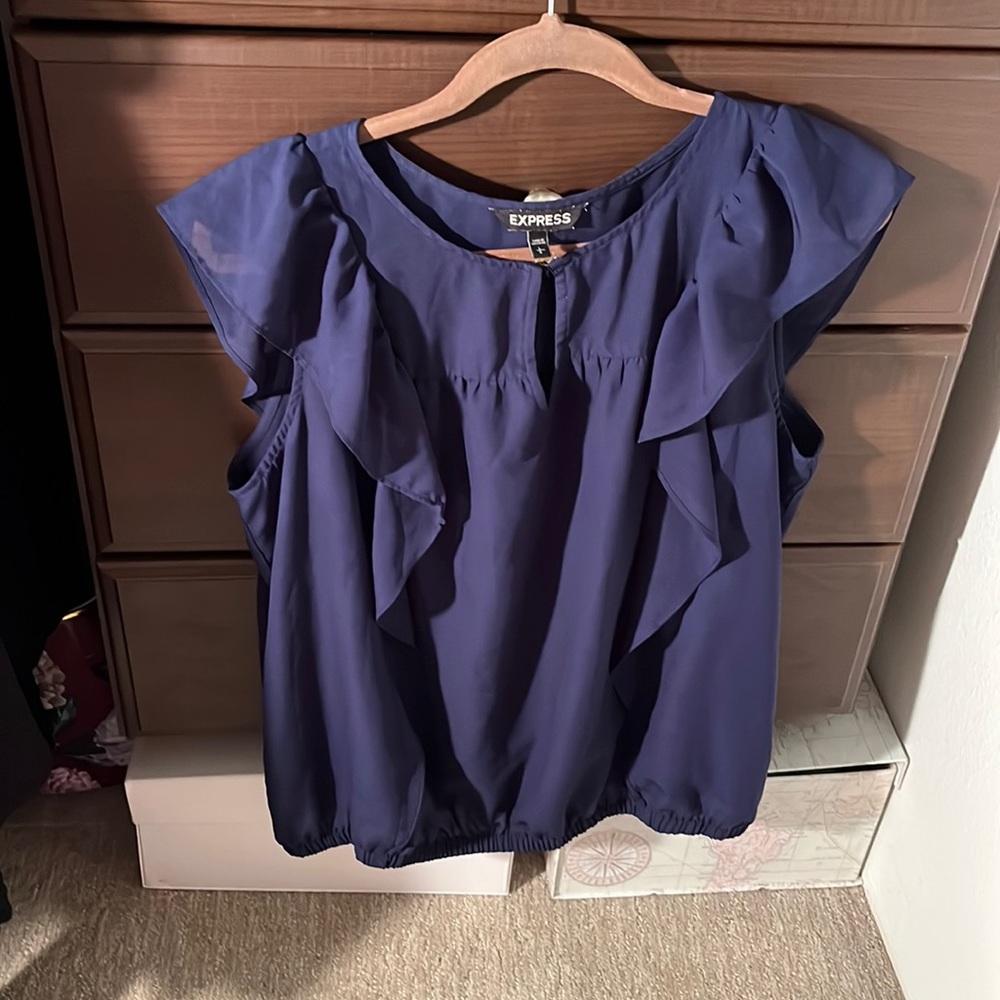 Express Blouse - Flutter Short Sleeve - Navy - Large